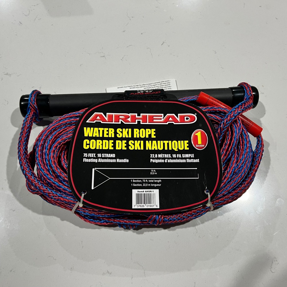 Airhead Water Ski Rope 75 Feet 16 Strand Floating Aluminum Handle AHSR-1 NEW
